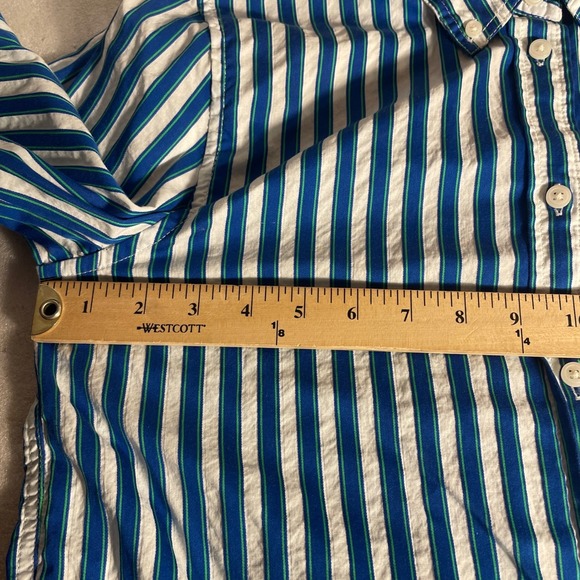 J Crew Classic Fit Shirt Women 8 Blue White Textured Stripe Button Down Blouse - Picture 5 of 13